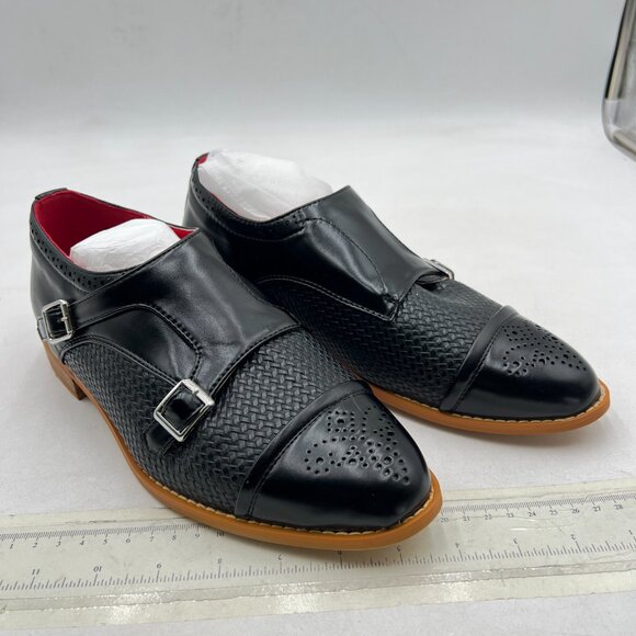 Black Men\'s Dress Loafers Unique Fashion Double Monk Strap Buckle Cap Toe Loafer main image 7